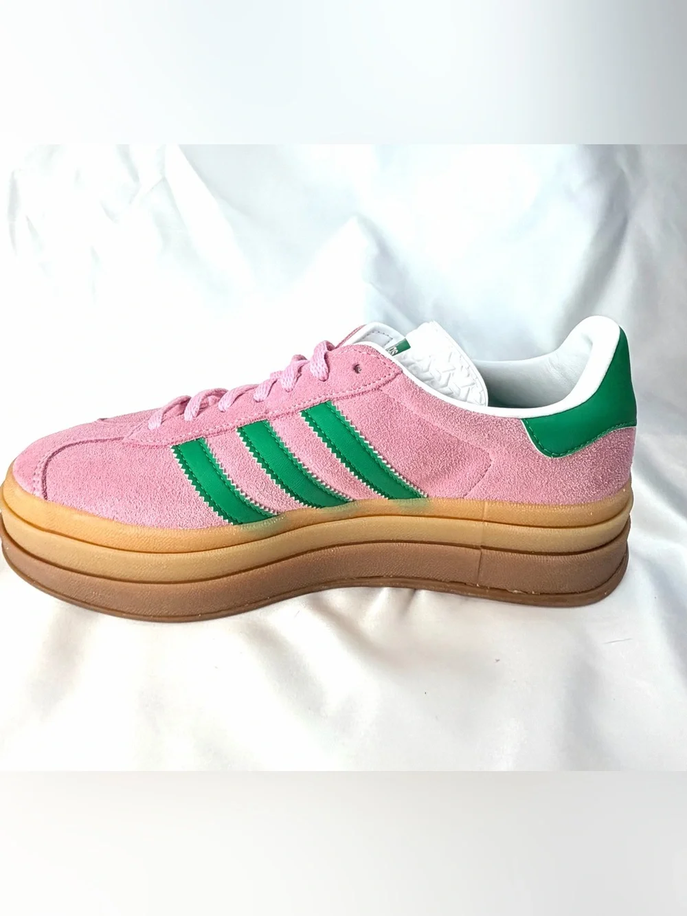 adidas Gazelle Bold Platform Sneakers Pink with Green Stripes Gum Sole Size 7 - Picture 2 of 7
